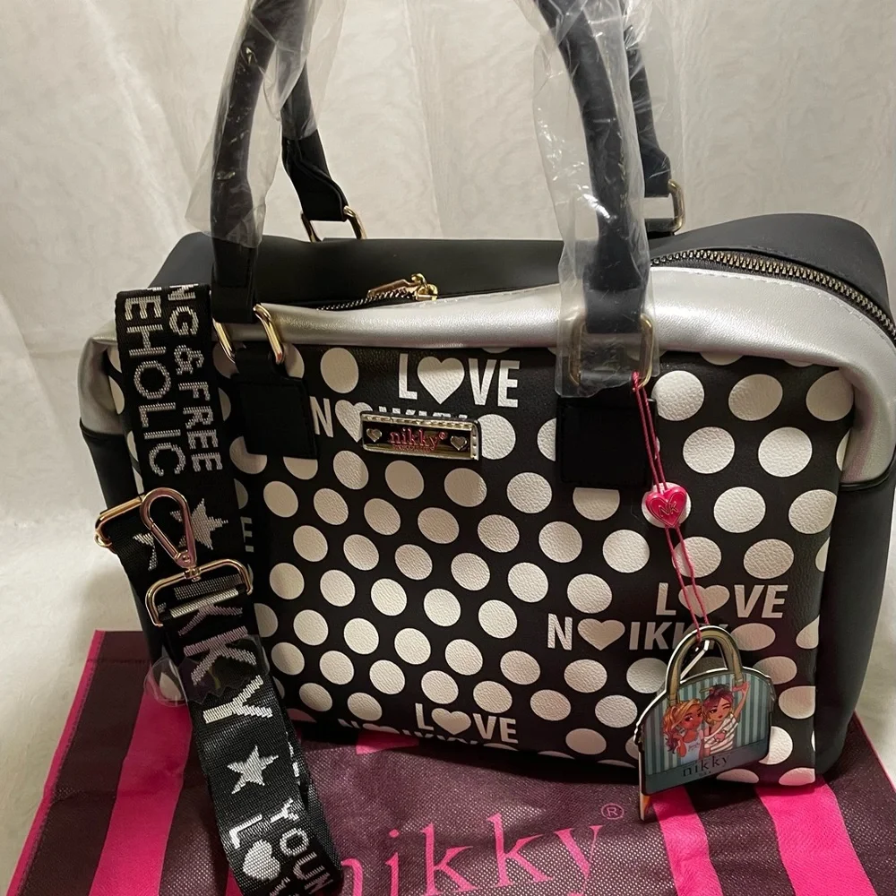 Nikky by Nicole Lee  Love Polka Dot Bowler/Crossbody Bag, NWT